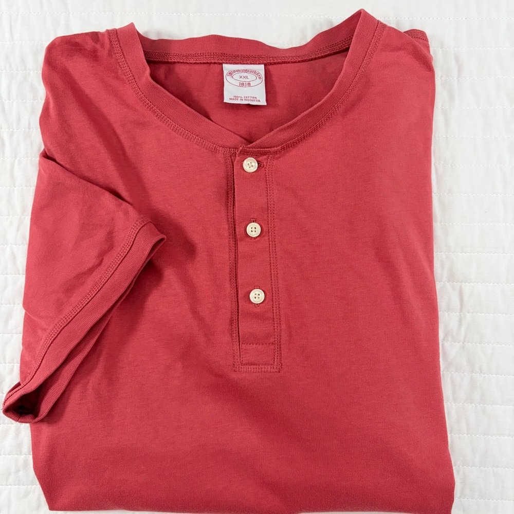 Brooks Brothers Red Short Sleeve Cotton Henley Shirt Mens XXL